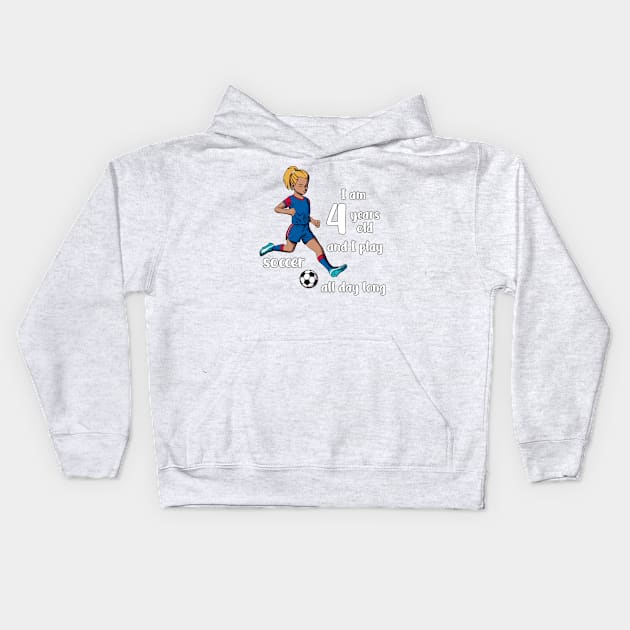 Girl kicks the ball - I am 4 years old Kids Hoodie by Modern Medieval Design